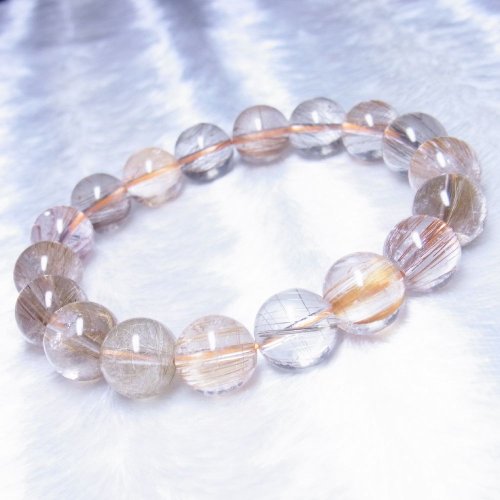 別のアングル写真3: お勧め  12-13ミリ  現品一点物  ミックスルチル  ブレス   金紅石入水晶  数珠  45g  MCr16  最強金運  パワーストーン  ルチル  開運  1点物  誕生日  ギフト  贈り物    / 誕プレ 魔除け 運気向上 お揃い プレゼント お祝  高品質 / 京海堂