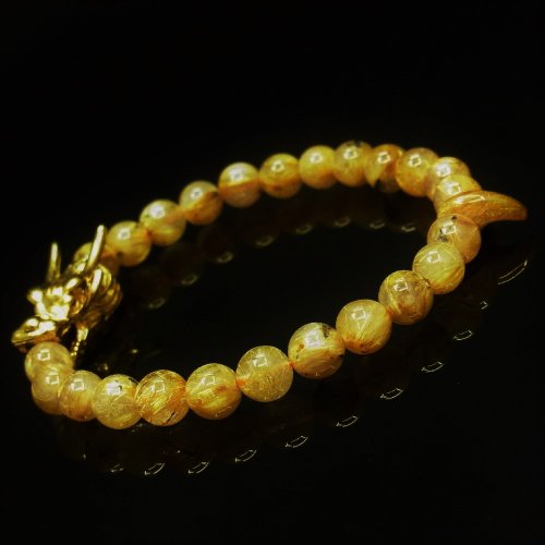 別のアングル写真1: ドラゴンヘッド＆勾玉  8ミリ  現品一点物  ゴールド  タイチンルチル  勾玉ルチル  ブレス  20g  ryujin2  開運セット付  最強金運  勝負運  誕生日  ギフト  贈り物    / 誕プレ 魔除け 運気向上 お揃い クリスマスプレゼント お祝  高品質 / 京海堂