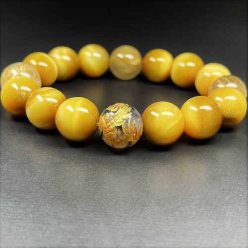 別のアングル写真2: 財を成すパワーストーン数珠  12ミリ  金彫皇帝龍  ドラゴンアゲート  ゴールデンタイガーイ  ゴールド  ルチルクォーツ  ブレス   相性抜群  天然石  最強金運  パワーストーン  開運  誕生日  ギフト  贈り物    ryub10  / 誕プレ 魔除け 運気向上 お揃い クリスマスプレゼント お祝  高品質 / 京海堂
