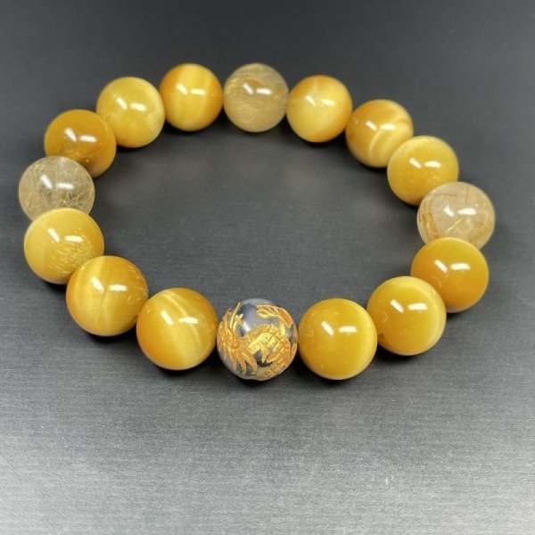 画像4: 財を成すパワーストーン数珠  12ミリ  金彫皇帝龍  ドラゴンアゲート  ゴールデンタイガーイ  ゴールド  ルチルクォーツ  ブレス   相性抜群  天然石  最強金運  パワーストーン  開運  誕生日  ギフト  贈り物    ryub10  / 誕プレ 魔除け 運気向上 お揃い クリスマスプレゼント お祝  高品質 / 京海堂