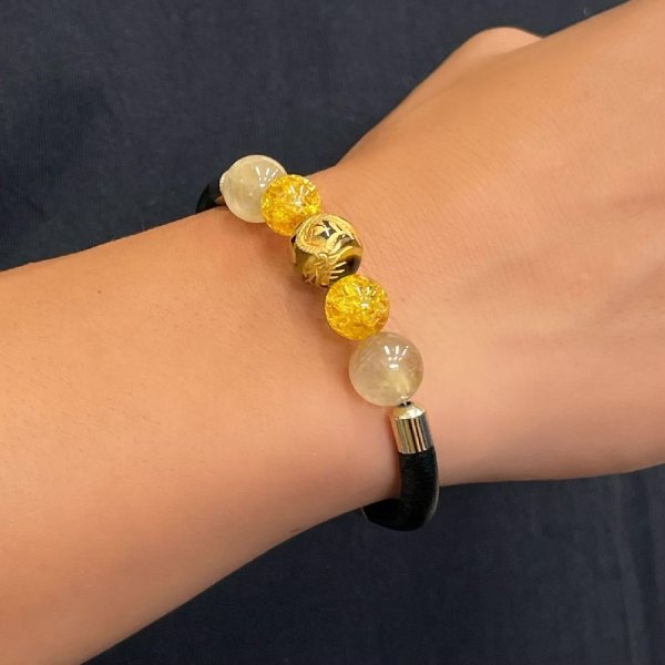 画像7: 高級感溢れるデザイン♪  金彫皇帝龍タイガーアイ  ゴールドルチル  10mmシトリンクラック  ニューチューブ  バングル  人気のフェイクレザー使用♪レディース・メンズOK  誕生日  贈り物   プレゼント  nC6  / 誕プレ 魔除け 運気向上 お揃い プレゼント お祝  高品質 / 京海堂