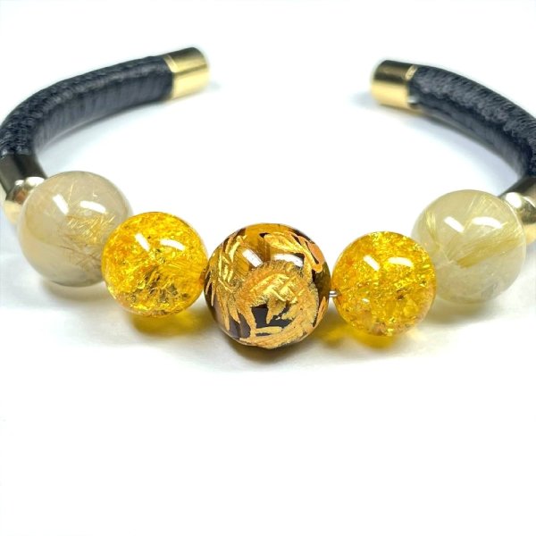 画像6: 高級感溢れるデザイン♪  金彫皇帝龍タイガーアイ  ゴールドルチル  10mmシトリンクラック  ニューチューブ  バングル  人気のフェイクレザー使用♪レディース・メンズOK  誕生日  贈り物   プレゼント  nC6  / 誕プレ 魔除け 運気向上 お揃い プレゼント お祝  高品質 / 京海堂