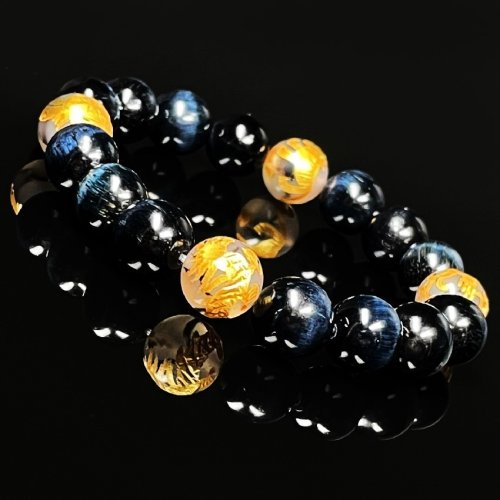 別のアングル写真2: 鋭い観察力パワーストーン  10ミリ  金彫四神獣  ドラゴンアゲート  ブルータイガーアイ  ブレス   相性抜群  天然石  開運  結婚記念日  誕生石  SiSin22  / 誕プレ 魔除け 運気向上 お揃い プレゼント お祝  高品質 / 京海堂