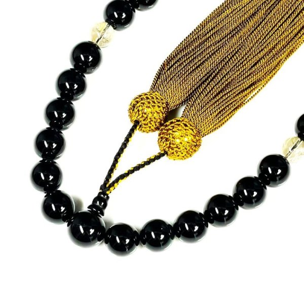 画像4: 御念珠/頭付房  黒瑪瑙  オニキス  金針水晶  ゴールドルチル  仕立て  本物  天然石  パワーストーン使用  念珠袋付  数珠  法事  贈り物   クリスマスプレゼント  お守り  お正月  合格祈願  / 誕プレ 魔除け 運気向上 お揃い クリスマスプレゼント お祝  高品質 / 京海堂