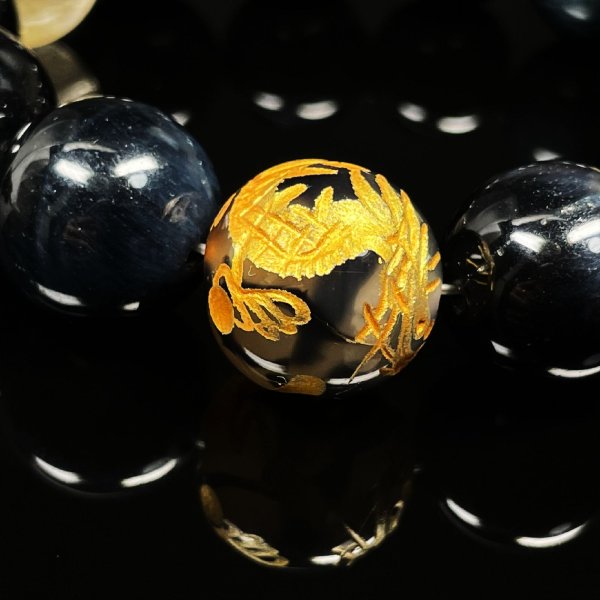 画像5: 最強金運パワーストーン  16ミリ  金彫皇帝龍  龍紋石  ドラゴンアゲート  青虎目石  ブルータイガーアイ  ゴールド  ルチルクォーツ  ブレス   相性抜群  天然石  開運  誕生日  ギフト  贈り物    ryub31  / 誕プレ 魔除け 運気向上 お揃い クリスマスプレゼント お祝  高品質 / 京海堂