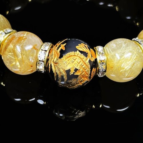 別のアングル写真1: 最強開運数珠  16ミリ  14ミリ  守護梵字オニキス  皇帝龍  ドラゴンアゲート  ゴールド  ルチルクォーツ  ブレス   選べる梵字  天然石  最強金運  パワーストーン  開運  誕生日  ギフト  贈り物    bOR18  / 誕プレ 魔除け 運気向上 お揃い クリスマスプレゼント お祝  高品質 / 京海堂