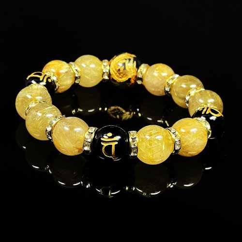 別のアングル写真2: 最強開運数珠  16ミリ  14ミリ  守護梵字オニキス  皇帝龍  ドラゴンアゲート  ゴールド  ルチルクォーツ  ブレス   選べる梵字  天然石  最強金運  パワーストーン  開運  誕生日  ギフト  贈り物    bOR18  / 誕プレ 魔除け 運気向上 お揃い クリスマスプレゼント お祝  高品質 / 京海堂