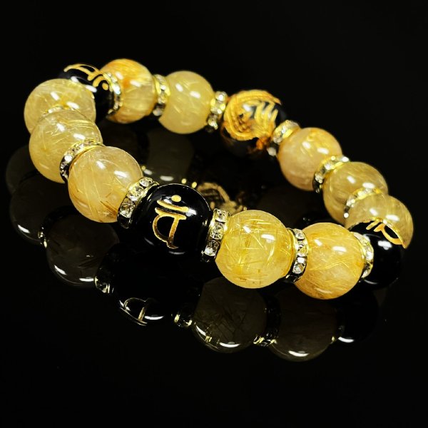 画像3: 最強開運数珠  16ミリ  14ミリ  守護梵字オニキス  皇帝龍  ドラゴンアゲート  ゴールド  ルチルクォーツ  ブレス   選べる梵字  天然石  最強金運  パワーストーン  開運  誕生日  ギフト  贈り物    bOR18  / 誕プレ 魔除け 運気向上 お揃い クリスマスプレゼント お祝  高品質 / 京海堂