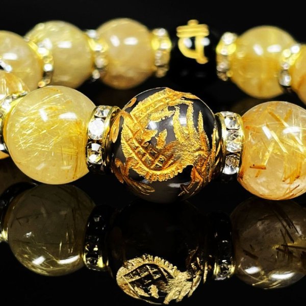 画像5: 最強開運数珠  16ミリ  14ミリ  守護梵字オニキス  皇帝龍  ドラゴンアゲート  ゴールド  ルチルクォーツ  ブレス   選べる梵字  天然石  最強金運  パワーストーン  開運  誕生日  ギフト  贈り物    bOR18  / 誕プレ 魔除け 運気向上 お揃い クリスマスプレゼント お祝  高品質 / 京海堂