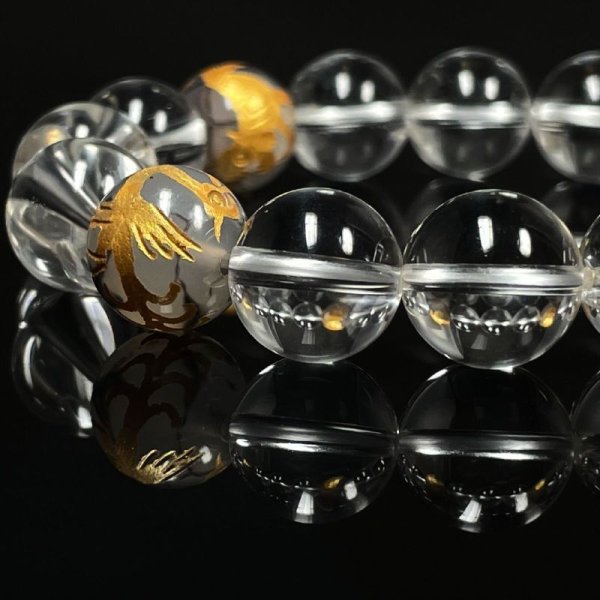 画像5: 運気上昇のキーマン  12ミリ  金彫四神獣  龍紋石  ドラゴンアゲート  本水晶  クリスタル  ブレス   天然石  最強開運  パワーストーン  開運  結婚記念日  誕生石  SiSin34  / 誕プレ 魔除け 運気向上 お揃い プレゼント お祝  高品質 / 京海堂