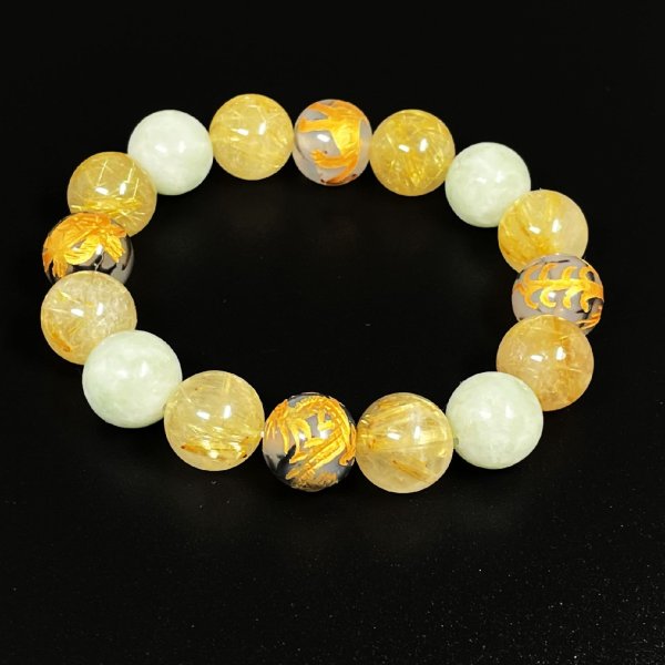 画像15: 人生の成功と繁栄をもたらす数珠  12ミリ  金彫四神獣  ドラゴンアゲート  本翡翠  ジェダイド  タイチンルチルクォーツ  ブレス   相性抜群  5月  誕生石  天然石  最強金運  パワーストーン  SiSin35  / 誕プレ 魔除け 運気向上 お揃い プレゼント お祝  高品質 / 京海堂