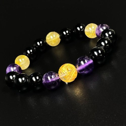 別のアングル写真1: 成功運を高める数珠  10ミリ  金彫皇帝龍  本水晶  アメジスト  ブラックオニキス  ゴールドルチル  ブレス   相性抜群  天然石  最強金運  パワーストーン  開運  誕生日  ギフト  贈り物    ryub37  / 誕プレ 魔除け 運気向上 お揃い クリスマスプレゼント お祝  高品質 / 京海堂