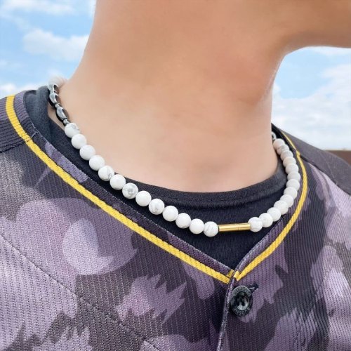 別のアングル写真2: ヘマタイト  ハウライト  ホワイトターコイズ  パワーストーン  磁気  ネックレス  jgn2  / 誕プレ 魔除け 運気向上 お揃い クリスマスプレゼント お祝  高品質 / 京海堂