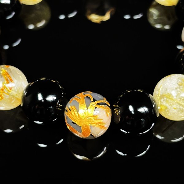 画像8: 目標達成をサポートする数珠  12ミリ  金彫四神獣  ドラゴンアゲート  オニキス  タイチンルチル  ブレス   お守り効果  SiSin44  ギフト  / 誕プレ 魔除け 運気向上 お揃い クリスマスプレゼント お祝  高品質 / 京海堂