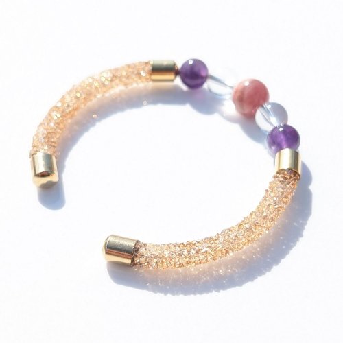 別のアングル写真3: 女性の魅力を高める石  インカローズ/ロードクロサイト  アメジスト  本水晶  ニューチューブ  バングル  キラキラ輝くベージュクリスタル使用  誕生日  贈り物   クリスマスプレゼント  nC12  / 誕プレ 魔除け 運気向上 お揃い クリスマスプレゼント お祝  高品質 / 京海堂