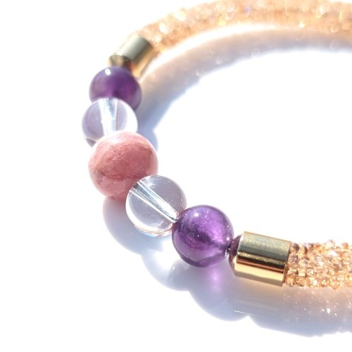 別のアングル写真2: 女性の魅力を高める石  インカローズ/ロードクロサイト  アメジスト  本水晶  ニューチューブ  バングル  キラキラ輝くベージュクリスタル使用  誕生日  贈り物   クリスマスプレゼント  nC12  / 誕プレ 魔除け 運気向上 お揃い クリスマスプレゼント お祝  高品質 / 京海堂