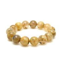 【ハートのヘマタイトが幸運の印！金運上昇の強い味方★】 14mm 一点物【GHB48】ルチルクォーツブレスレット タイチンルチル 仕事運向上、直感力向上、集中力向上、精神力強化 プレゼント 贈り物 水晶 62g 浄化発送 ギフト 京海堂