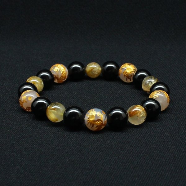 画像1: 【最強の皇帝龍】10ミリ×8mm MIX数珠 五芒星 皇帝龍 ドラゴンアゲート タイチンルチル ブラックスピネル【ブレスレット】 【石言葉*「成功」「情熱」「勝利」「強運」「洞察力」「家族円満」お守り効果 贈り物 ご褒美 お揃い mix4rs1 京海堂