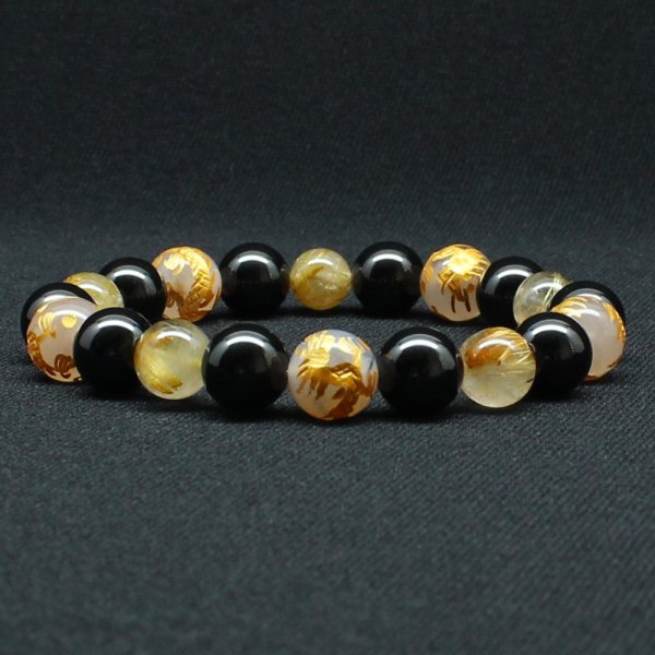 画像2: 【最強の皇帝龍】10ミリ×8mm MIX数珠 五芒星 皇帝龍 ドラゴンアゲート タイチンルチル ブラックスピネル【ブレスレット】 【石言葉*「成功」「情熱」「勝利」「強運」「洞察力」「家族円満」お守り効果 贈り物 ご褒美 お揃い mix4rs1 京海堂