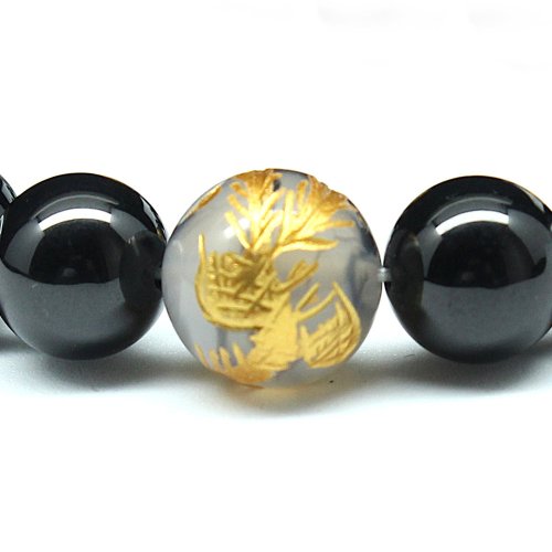 別のアングル写真2: 【四神獣ブレス】12ミリ×10mm MIX数珠 玄武 皇帝龍 鳳凰 白虎 ＆ドラゴンアゲート＆ ブラックスピネル ブレスレット 【石言葉「成長・成功」、白虎が「勇気・守護」、朱雀が「情熱・再生」、玄武が「安定・健康」お守り効果 贈り物 ご褒美 お揃い 京海堂