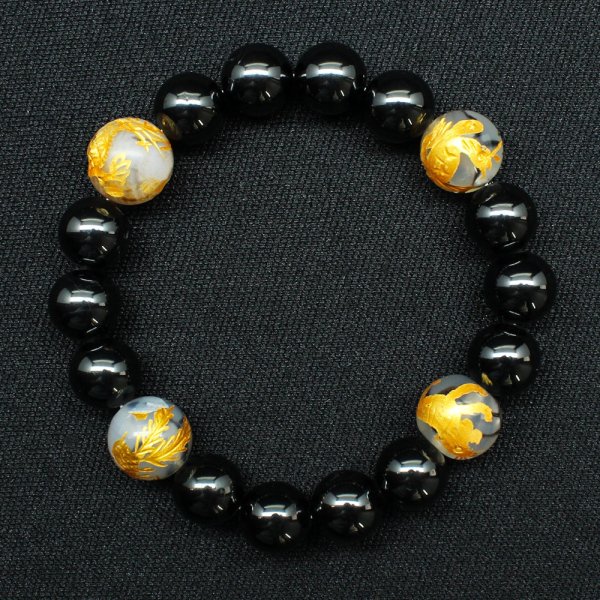 画像8: 【四神獣ブレス】12ミリ×10mm MIX数珠 玄武 皇帝龍 鳳凰 白虎 ＆ドラゴンアゲート＆ ブラックスピネル ブレスレット 【石言葉「成長・成功」、白虎が「勇気・守護」、朱雀が「情熱・再生」、玄武が「安定・健康」お守り効果 贈り物 ご褒美 お揃い 京海堂