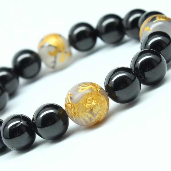 画像4: 【四神獣ブレス】12ミリ×10mm MIX数珠 玄武 皇帝龍 鳳凰 白虎 ＆ドラゴンアゲート＆ ブラックスピネル ブレスレット 【石言葉「成長・成功」、白虎が「勇気・守護」、朱雀が「情熱・再生」、玄武が「安定・健康」お守り効果 贈り物 ご褒美 お揃い 京海堂