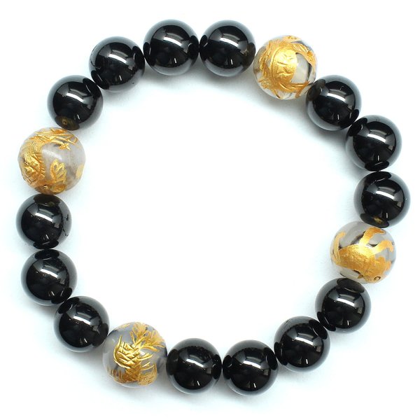 画像5: 【四神獣ブレス】12ミリ×10mm MIX数珠 玄武 皇帝龍 鳳凰 白虎 ＆ドラゴンアゲート＆ ブラックスピネル ブレスレット 【石言葉「成長・成功」、白虎が「勇気・守護」、朱雀が「情熱・再生」、玄武が「安定・健康」お守り効果 贈り物 ご褒美 お揃い 京海堂