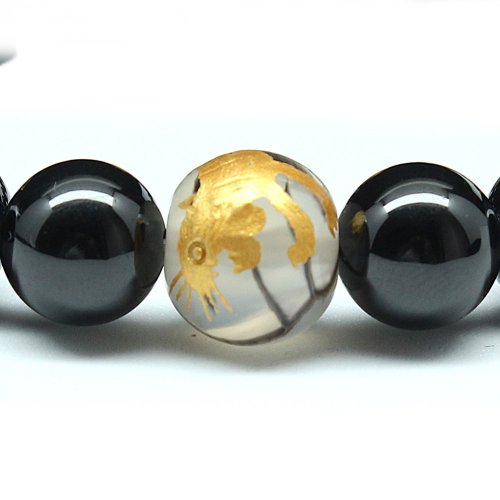 別のアングル写真3: 【四神獣ブレス】12ミリ×10mm MIX数珠 玄武 皇帝龍 鳳凰 白虎 ＆ドラゴンアゲート＆ ブラックスピネル ブレスレット 【石言葉「成長・成功」、白虎が「勇気・守護」、朱雀が「情熱・再生」、玄武が「安定・健康」お守り効果 贈り物 ご褒美 お揃い 京海堂