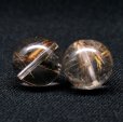 画像1: 2珠セット ブラウン＆コッパーカラーが魅力の14mm 金針が美しい一点物 ルチルクォーツ 【GHTU28 8g】粒売り ハンドメイド 交換用ゴム付＆巾着1枚 【金運・ビジネス運・人間関係・目標達成】 金針水晶 お守り効果 ご褒美 お揃い ギフト 京海堂 (1)