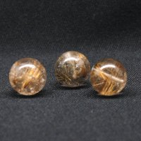 3珠セット 訳アリ ブラウン＆コッパーカラールチルクォーツ 14mm 針が美しい一点物 【GHTU30 12g】粒売り ハンドメイド 交換用ゴム付＆巾着1枚 【金運・ビジネス運・人間関係・目標達成】 金針水晶 お守り効果 ご褒美 お揃い ギフト 京海堂