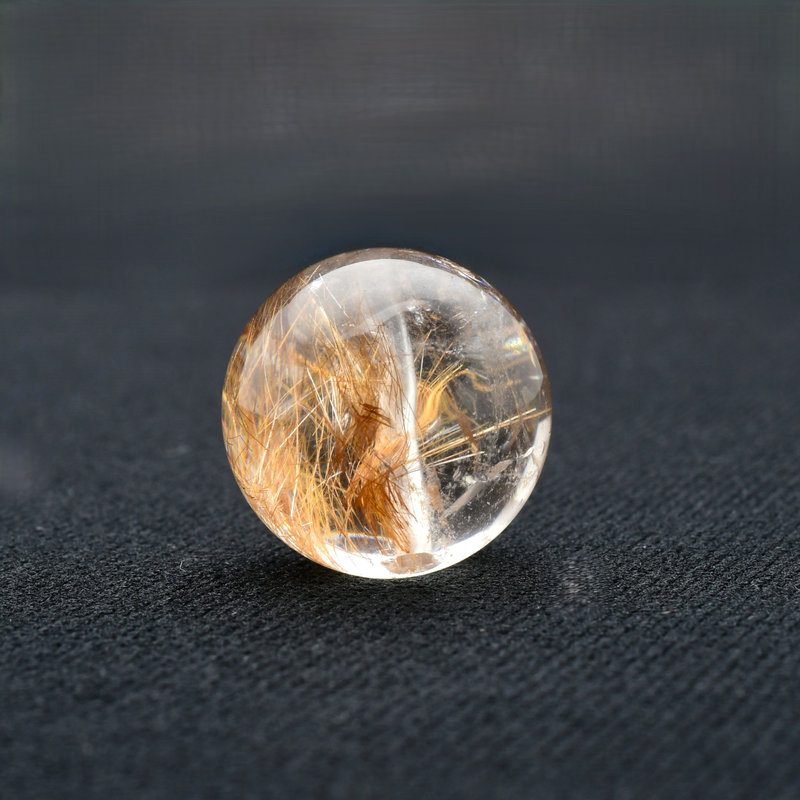 優しい飴色ルチル 大玉 凹みあり コッパールチルクォーツ 約16.8ミリ【Cpr53 7g】 一点物 1粒売り ハンドメイド 交換用ゴム付＆巾着1枚 【金運アップ・仕事運・勝負運・成功運・目標達成】 金針水晶 お守り効果 ご褒美 お揃い ギフト 京海堂