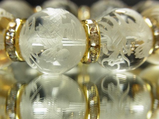 開運天然石！皇帝龍彫本水晶クリスタル１８ミリ数珠ブレスレット
