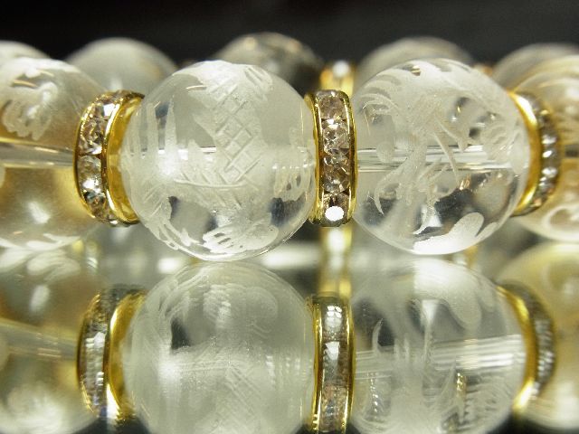 開運天然石！皇帝龍彫本水晶クリスタル１８ミリ数珠ブレスレット