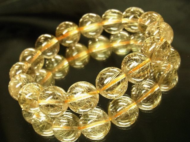 画像: 現品お試し価格！金針水晶ゴールドルチル１３ミリ数珠ブレスレット　５１ｇ　Ｒ－７９