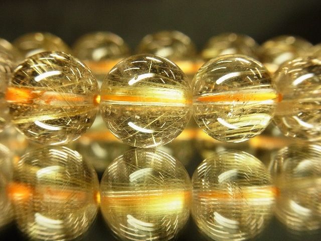 画像: 現品お試し価格！金針水晶ゴールドルチル１３ミリ数珠ブレスレット　５１ｇ　Ｒ－７９
