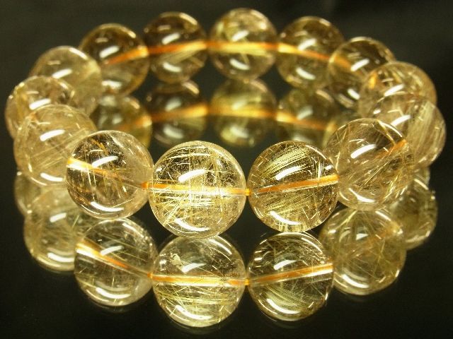 画像: 現品お試し価格！品質最高の金針水晶ゴールドルチル１５ミリ数珠ブレスレット　７０ｇ　Ｒ－８６