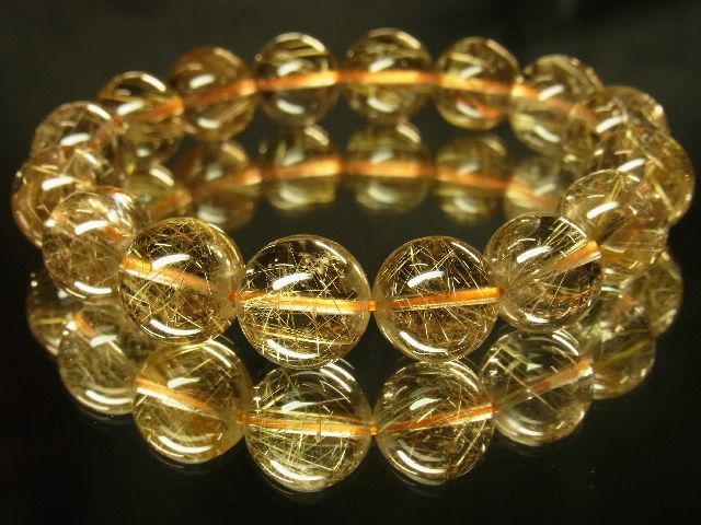 画像: 現品お試し価格！金針水晶ゴールドルチル１３ミリ数珠ブレスレット　５３ｇ　Ｒ－８９