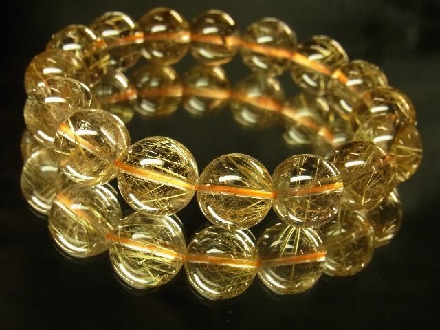 画像: 現品お試し価格！金針水晶ゴールドルチル１３ミリ数珠ブレスレット　５３ｇ　Ｒ－８９