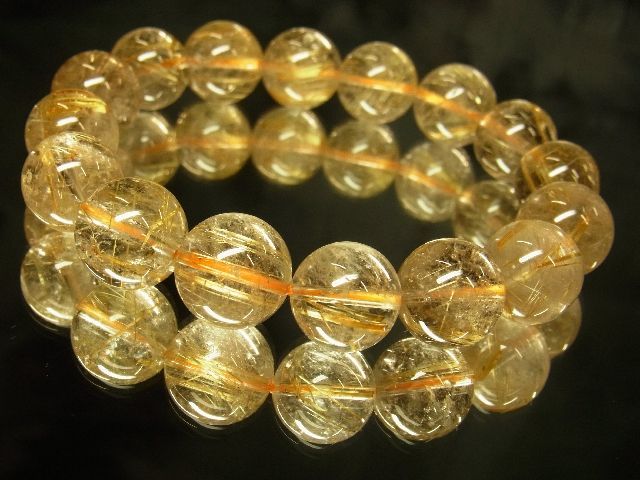 画像: 現品お試し価格！金針水晶ゴールドルチル１３〜１４ｍｍ数珠ブレスレット　Ｒ１００