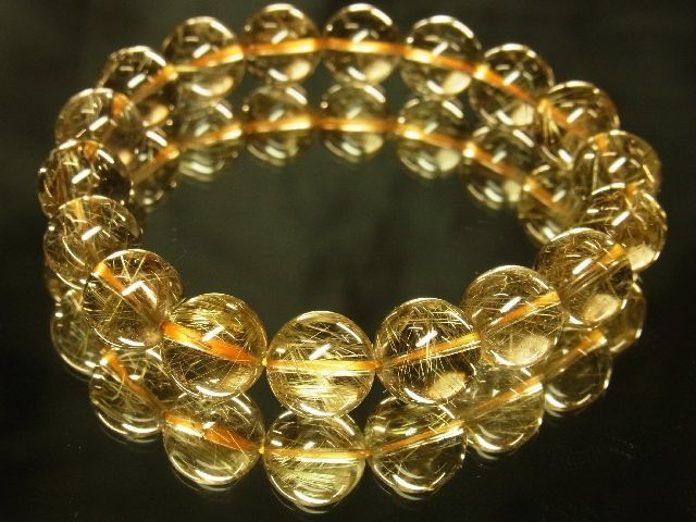 画像: 透明度抜群で高品質！現品お試し価格！金針水晶ゴールドルチル１１〜１２ｍｍ数珠ブレスレット　Ｒ１０１