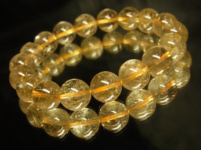 画像: 現品お試し価格！金針水晶ゴールドルチル１１ｍｍ数珠ブレスレット　Ｒ１２４