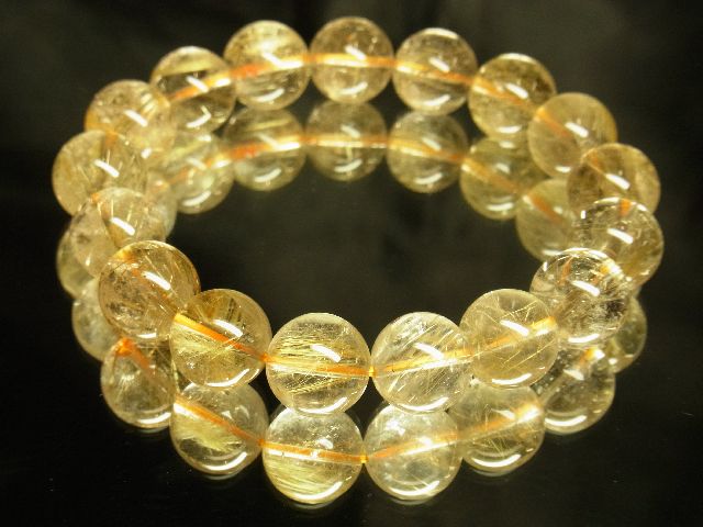画像: 現品一点物！金針水晶ゴールドルチル１２ー１３ミリ数珠ブレスレット！Ｒ１２５