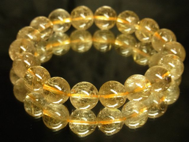 画像: 現品お試し価格！金針水晶ゴールドルチル１１ｍｍ数珠ブレスレット　Ｒ１２４