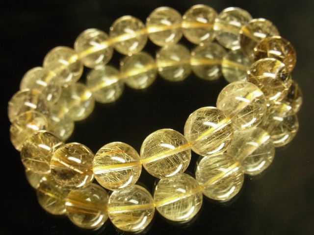 画像: 現品一点物！金針水晶ゴールドルチル１２ミリ数珠ブレスレット！金運アップ！Ｒ１３４