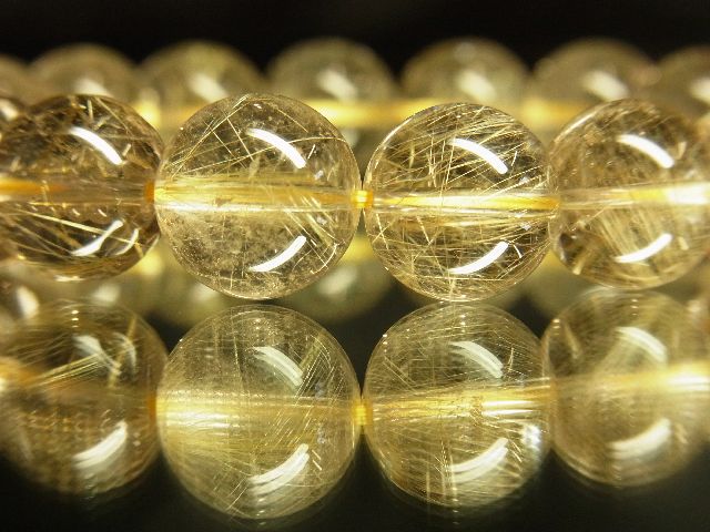 画像: 現品一点物！金針水晶ゴールドルチル１２ミリ数珠ブレスレット！金運アップ！Ｒ１３４