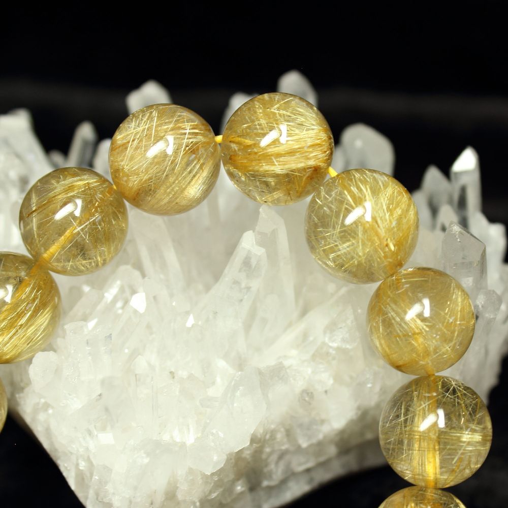 画像: 輝きが物凄い天然石パワーストーン！金針水晶ゴールドルチル１４ミリ数珠ブレスレット　現品一点物