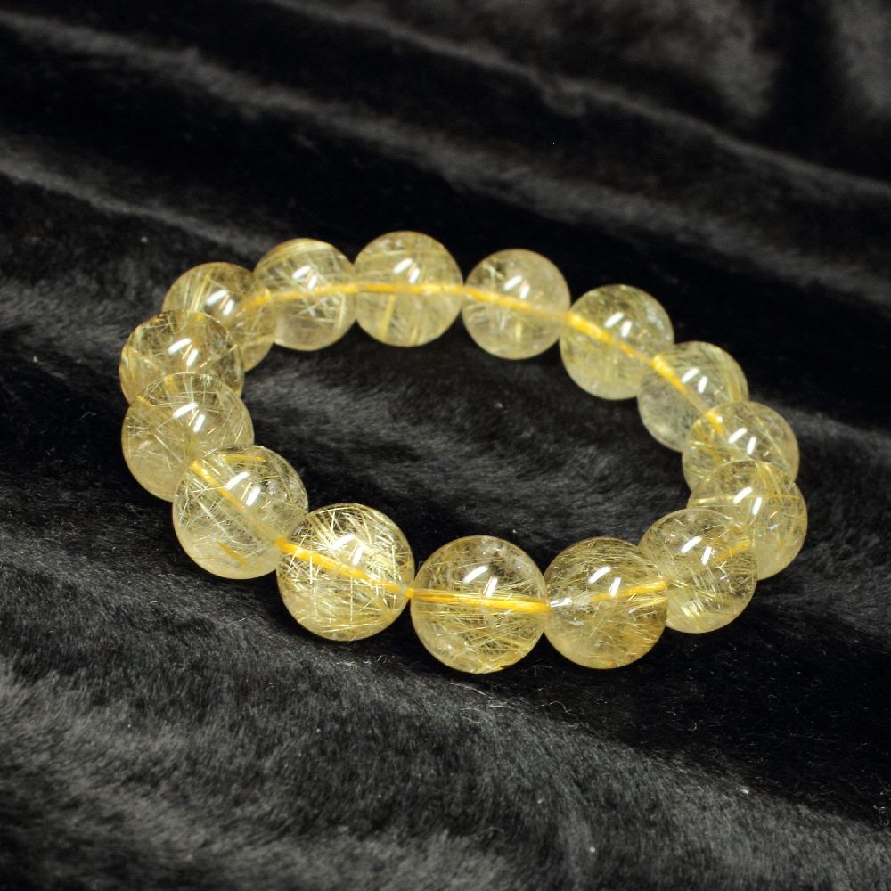 画像: 金針水晶ゴールドルチル１４ミリ数珠ブレスレット　現品一点限り　特別セール価格