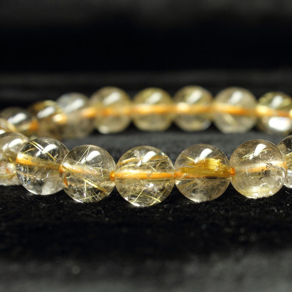 画像: お試し現品価格！金針水晶ゴールドルチル８ミリ数珠ブレスレット！Ｒ１４５