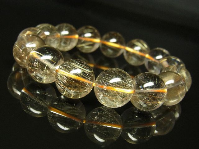 画像: 【写真現物】透明度最高！金針水晶数珠　ゴールドルチルクォーツブレスレット　１４ｍｍ　６５ｇ　Ｒ１０９　金運　ブレスレット　レディースメンズ　パワーストーン　ルチル　開運