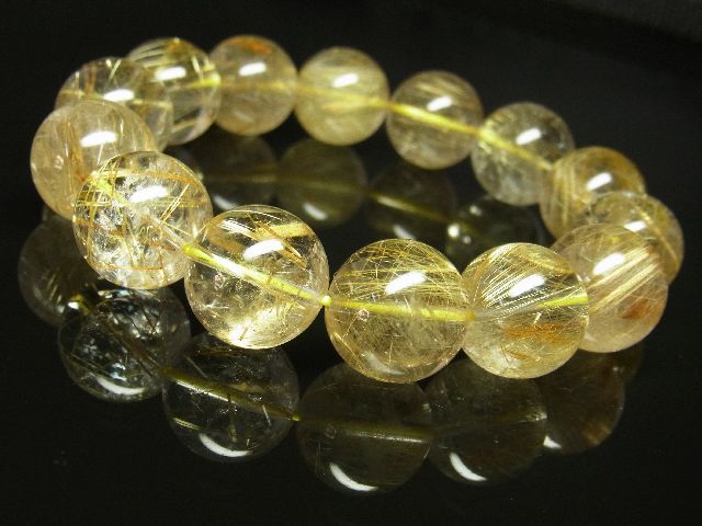 画像: 【写真現物】　ゴールドルチルクォーツブレスレット　金針水晶数珠　１６ミリ　８２ｇ　Ｋｇ－３　　金運　ブレスレット　レディースメンズ　パワーストーン　ルチル　開運　１点物